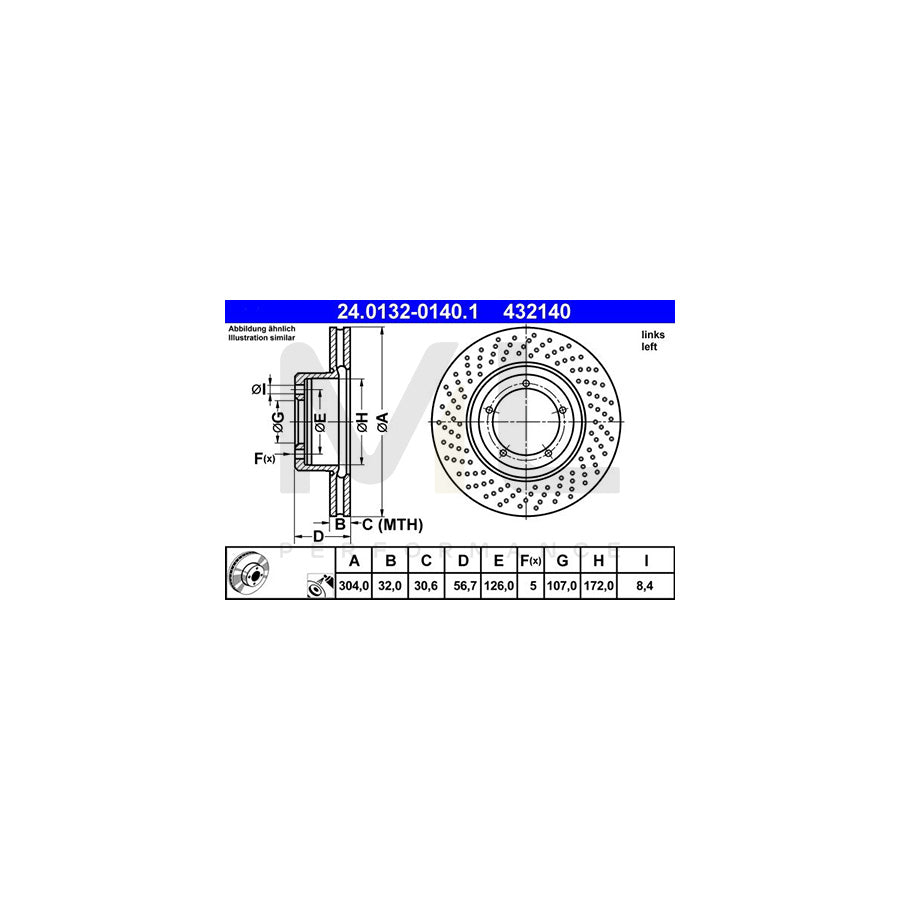 ATE 24.0132-0140.1 Brake Disc for PORSCHE 911 Coupe Perforated / Vented, Coated, Alloyed / High-carbon | ML Performance Car Parts