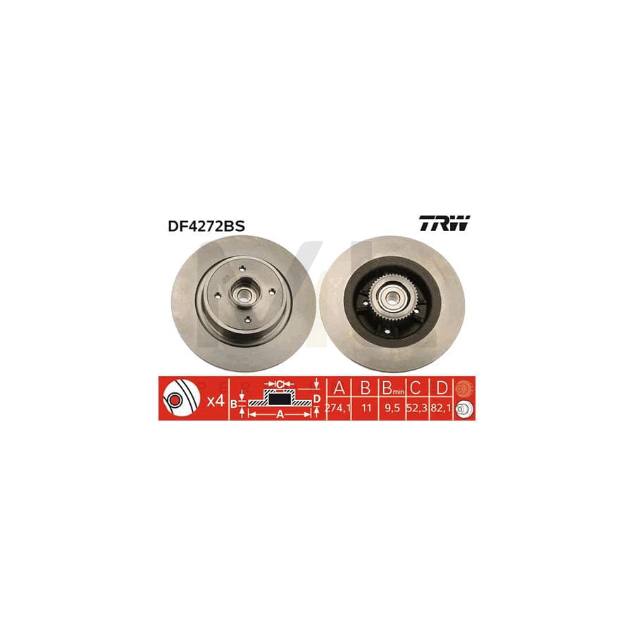 TRW DF4272BS Brake Disc Solid, with ABS sensor ring, with wheel bearing | ML Performance Car Parts