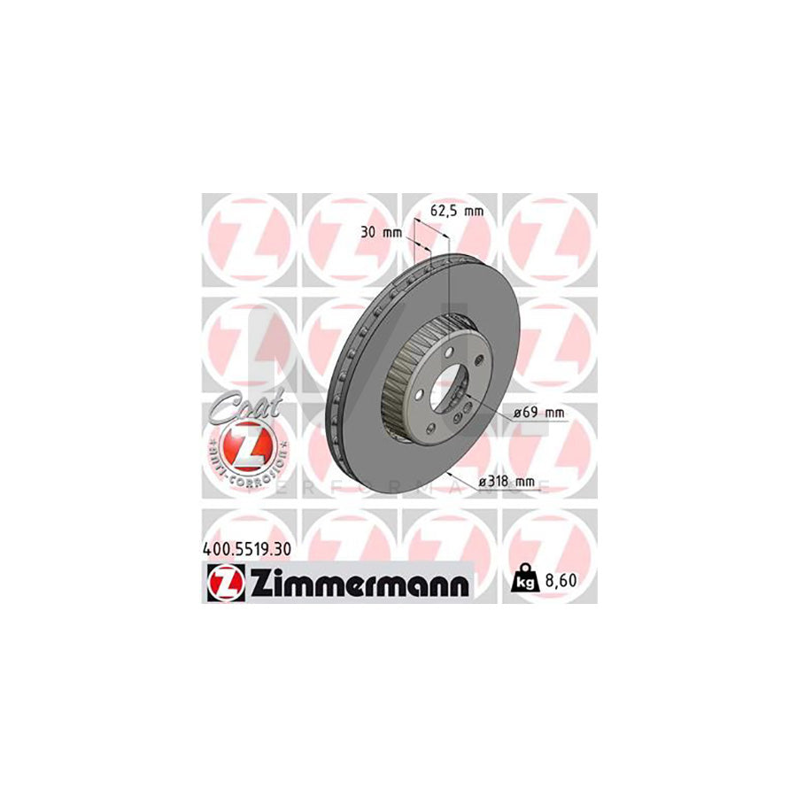 ZIMMERMANN 400.5519.30 Brake Disc suitable for MERCEDES-BENZ C-Class Two-piece brake disc, Vented, Coated, High-carbon | ML Performance Car Parts