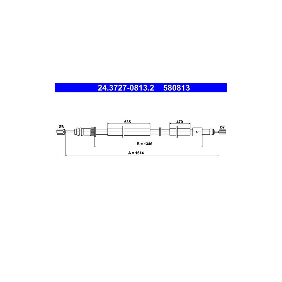 ATE 24.3727-0813.2 Hand Brake Cable For Peugeot 306