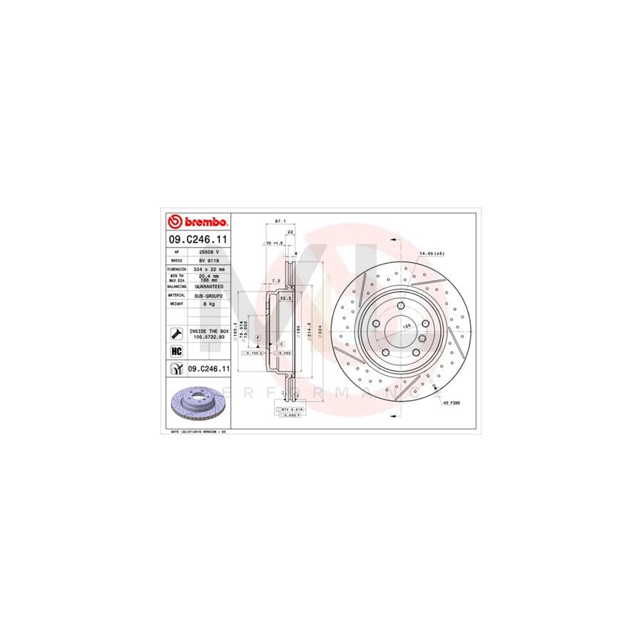 BREMBO COATED DISC LINE 09.C246.11 Brake Disc Internally Vented, Slotted / Perforated, Coated, High-carbon, with bolts/screws | ML Performance Car Parts