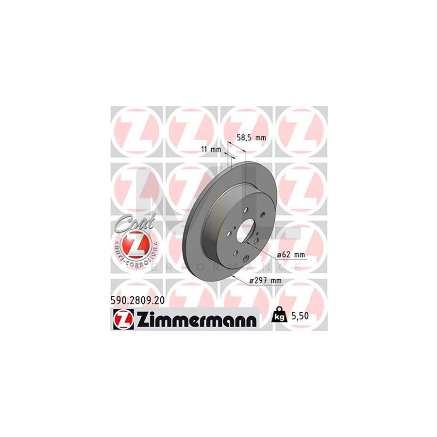 ZIMMERMANN COAT Z 590.2809.20 Brake Disc for TOYOTA Verso (AR20) Solid, Coated | ML Performance Car Parts