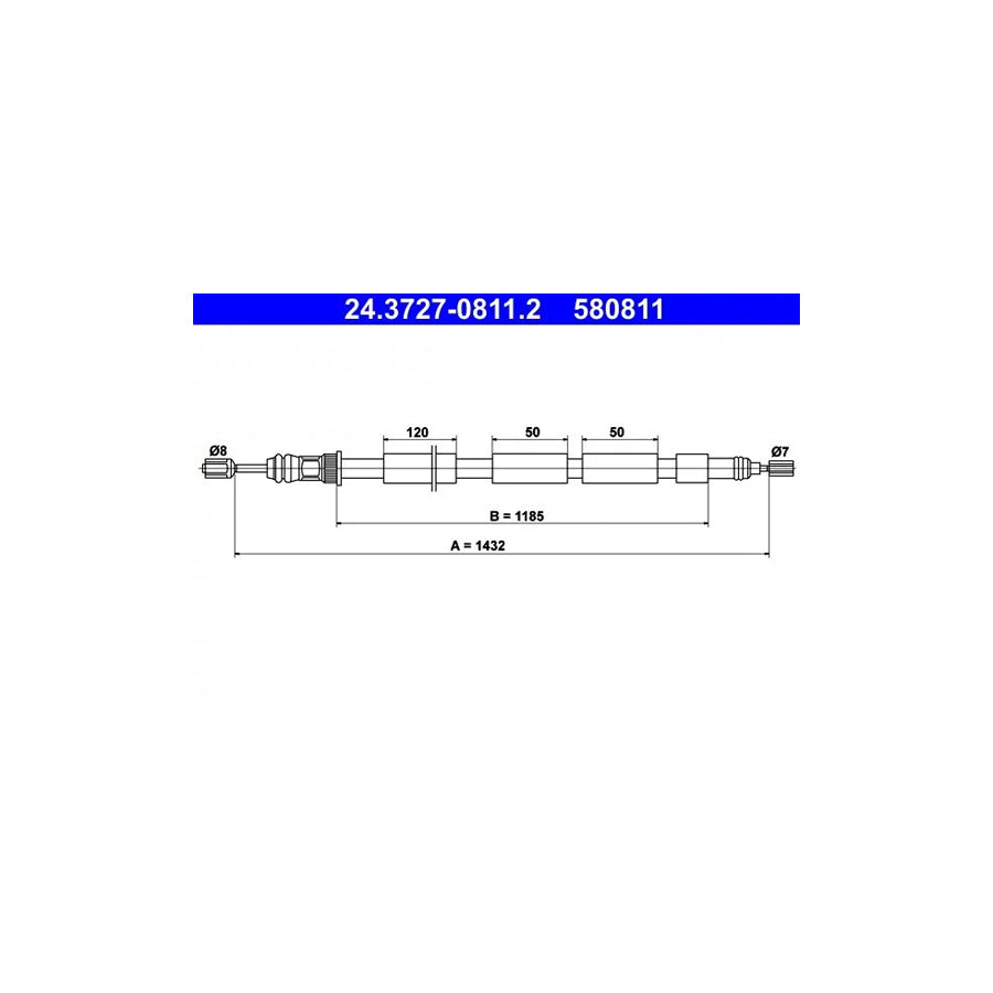 ATE 24.3727-0811.2 Hand Brake Cable For Peugeot 205