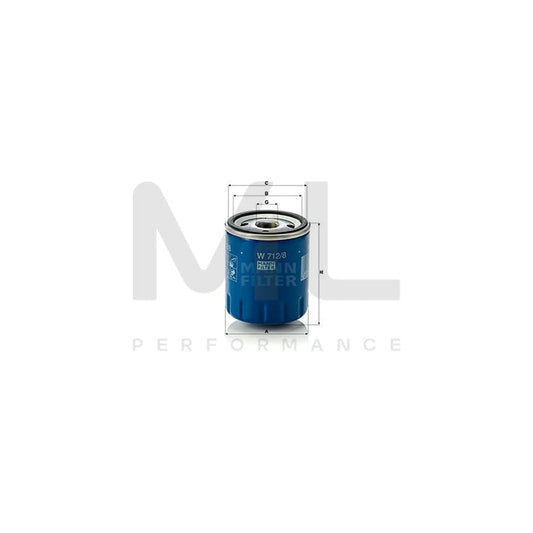 MANN-FILTER W 712/8 Oil Filter Spin-on Filter, with one anti-return valve | ML Performance Car Parts