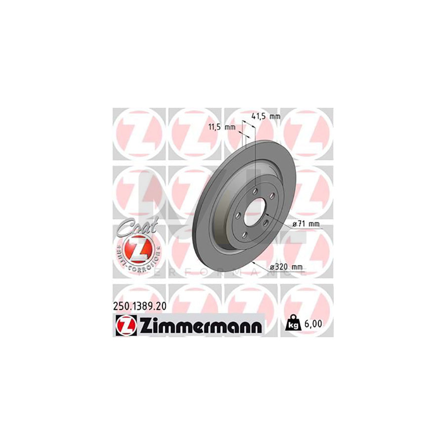 ZIMMERMANN COAT Z 250.1389.20 Brake Disc for FORD USA MUSTANG Solid, Coated, High-carbon | ML Performance Car Parts