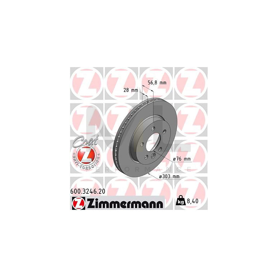 ZIMMERMANN COAT Z 600.3246.20 Brake Disc for VW AMAROK Internally Vented, Coated, High-carbon | ML Performance Car Parts