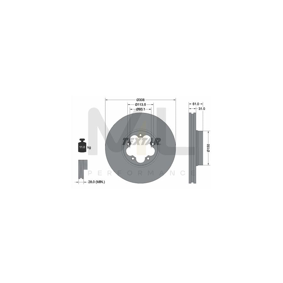 TEXTAR PRO 92274303 Brake Disc for FORD TRANSIT Internally Vented, Coated, without wheel hub, without wheel studs | ML Performance Car Parts