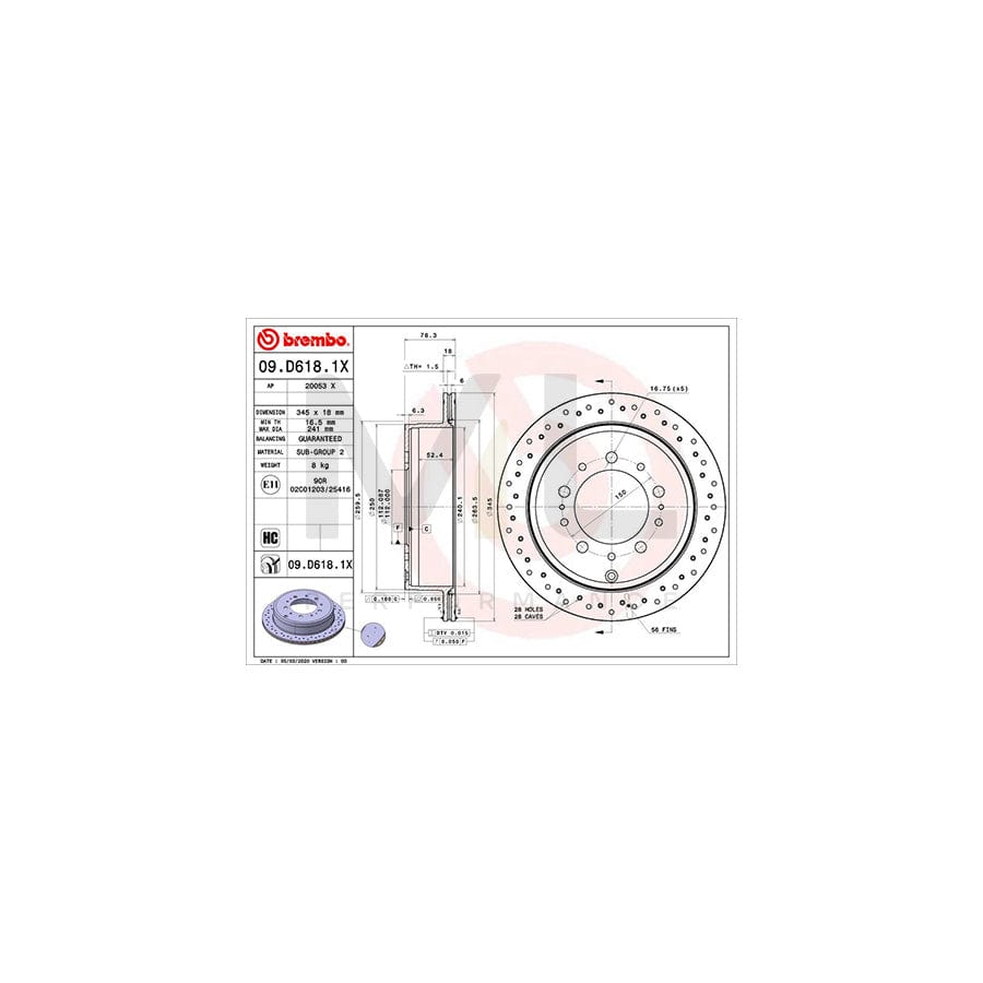 BREMBO 09.D618.1X Brake Disc Perforated / Vented, Coated, High-carbon | ML Performance Car Parts