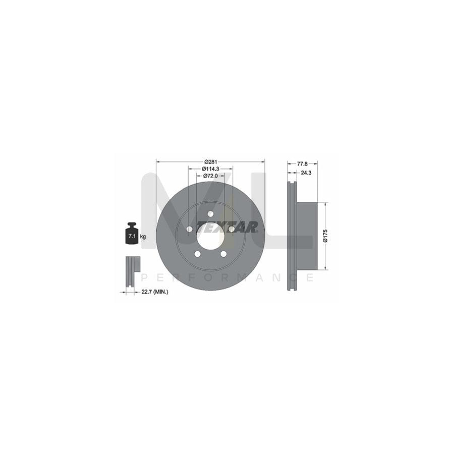 TEXTAR PRO 92186803 Brake Disc Internally Vented, Coated, without wheel hub, without wheel studs | ML Performance Car Parts