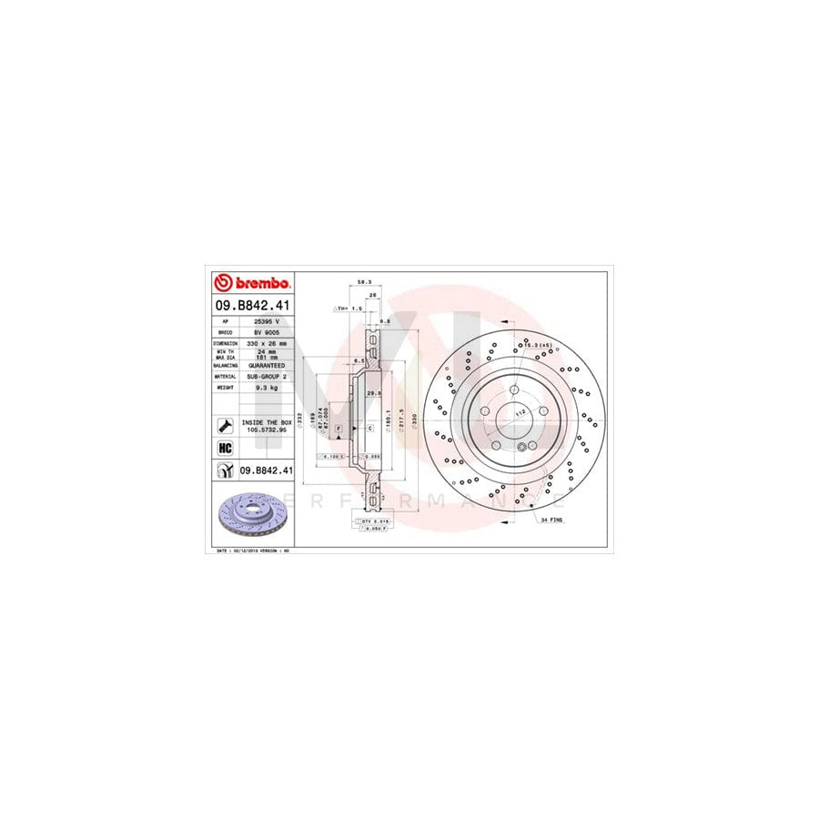 BREMBO COATED DISC LINE 09.B842.41 Brake Disc suitable for MERCEDES-BENZ SL Convertible (R230) Perforated / Vented, Coated, High-carbon, with bolts/screws | ML Performance Car Parts