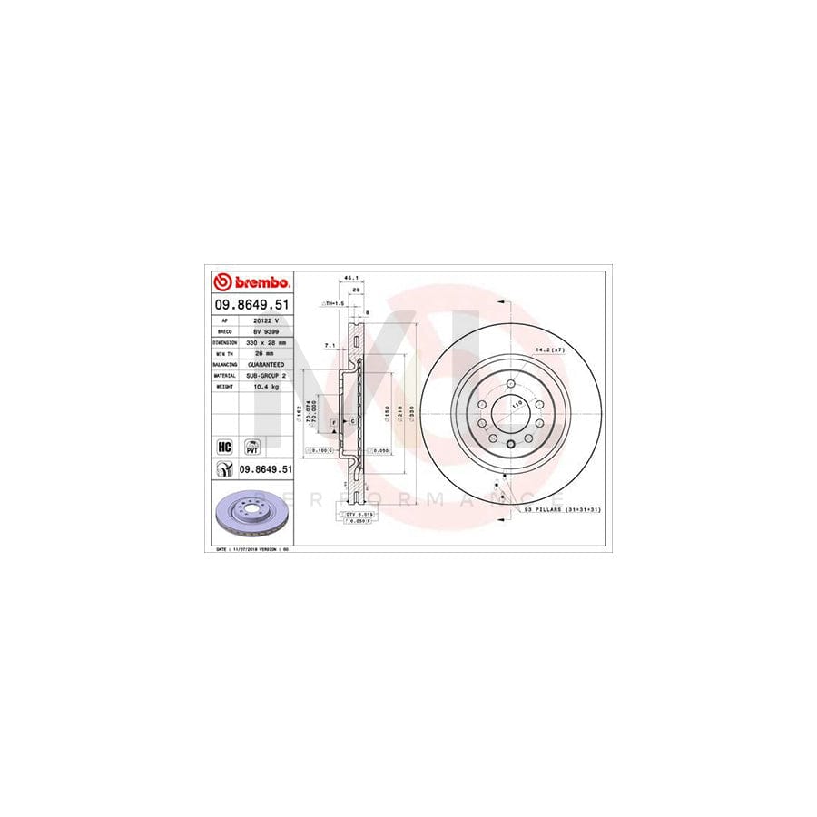 BREMBO 09.8649.51 Brake Disc for OPEL Corsa E Hatchback (X15) Internally Vented, Coated, High-carbon | ML Performance Car Parts