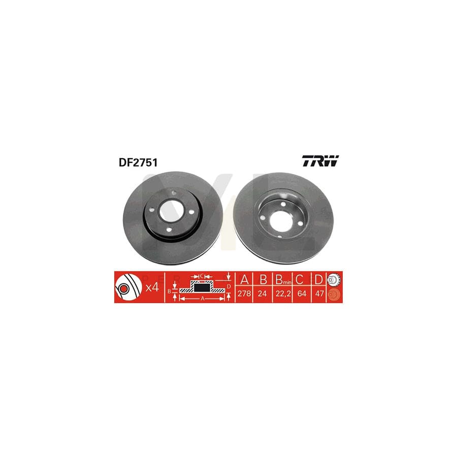 TRW DF2751 Brake Disc Vented, Painted, High-carbon | ML Performance Car Parts