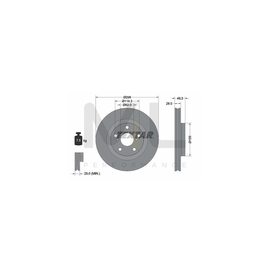 TEXTAR 92168800 Brake Disc Internally Vented, without wheel hub, without wheel studs | ML Performance Car Parts