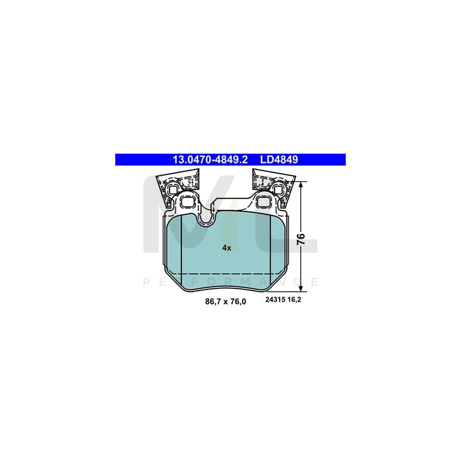 ATE 13.0470-4849.2 Brake pad set for BMW 1 Series excl. wear warning contact, prepared for wear indicator | ML Performance Car Parts