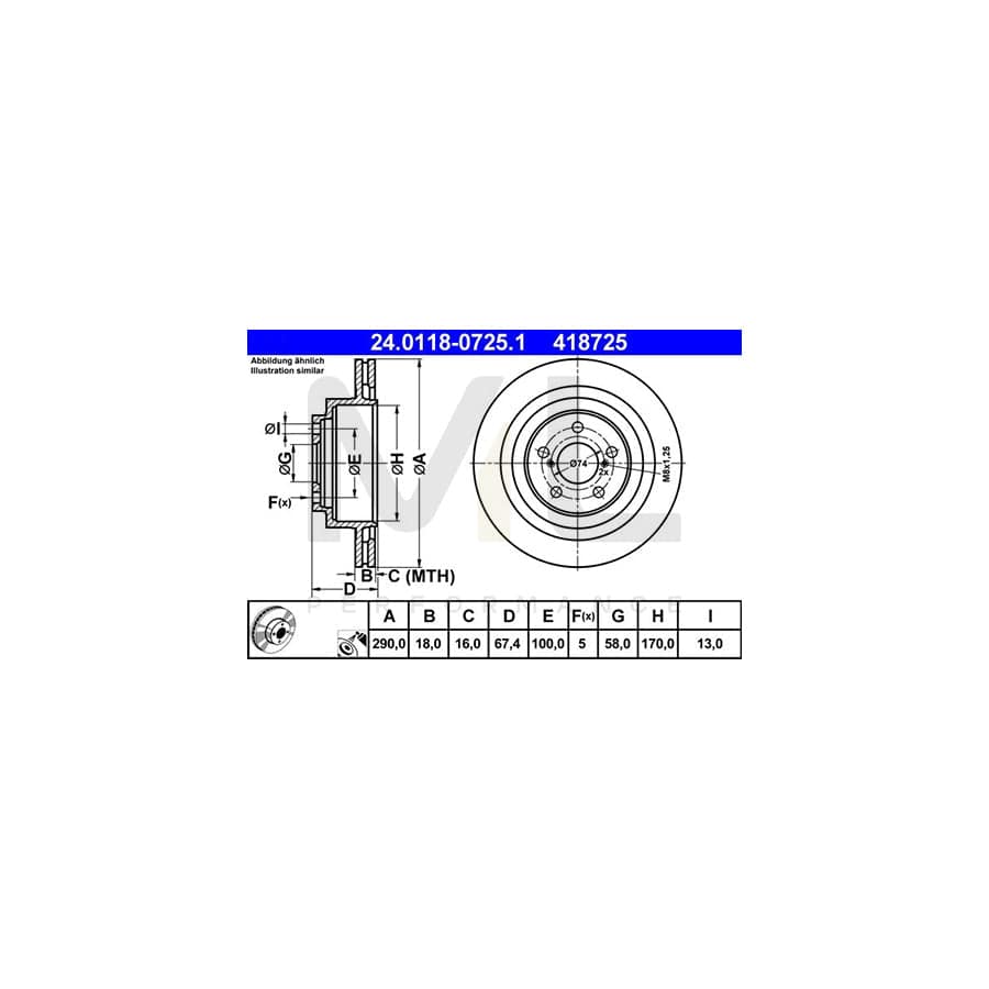 ATE 24.0118-0725.1 Brake Disc Vented, Coated | ML Performance Car Parts