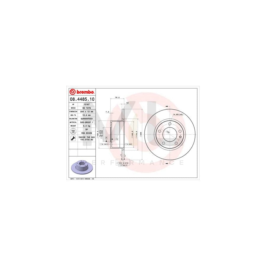 BREMBO 08.4485.10 Brake Disc for BMW 5 Saloon (E28) Solid, with bolts/screws | ML Performance Car Parts