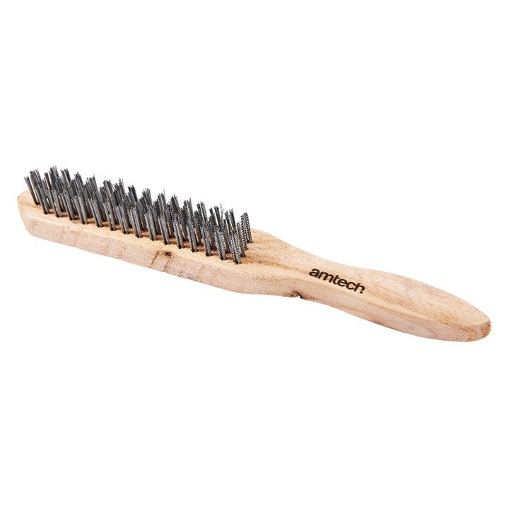 Amtech 4 Row Wire Brush - Wooden Handle | ML Performance DIY & Power Tools