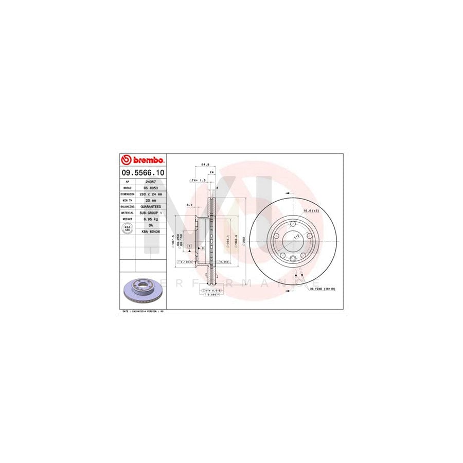 BREMBO 09.5566.10 Brake Disc for VW TRANSPORTER Internally Vented | ML Performance Car Parts