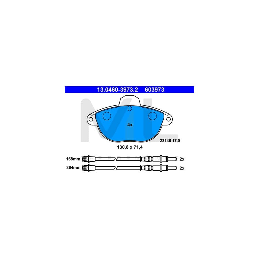 ATE 13.0460-3973.2 Brake pad set for CITRO?? Xantia Hatchback (X1, X2) incl. wear warning contact | ML Performance Car Parts