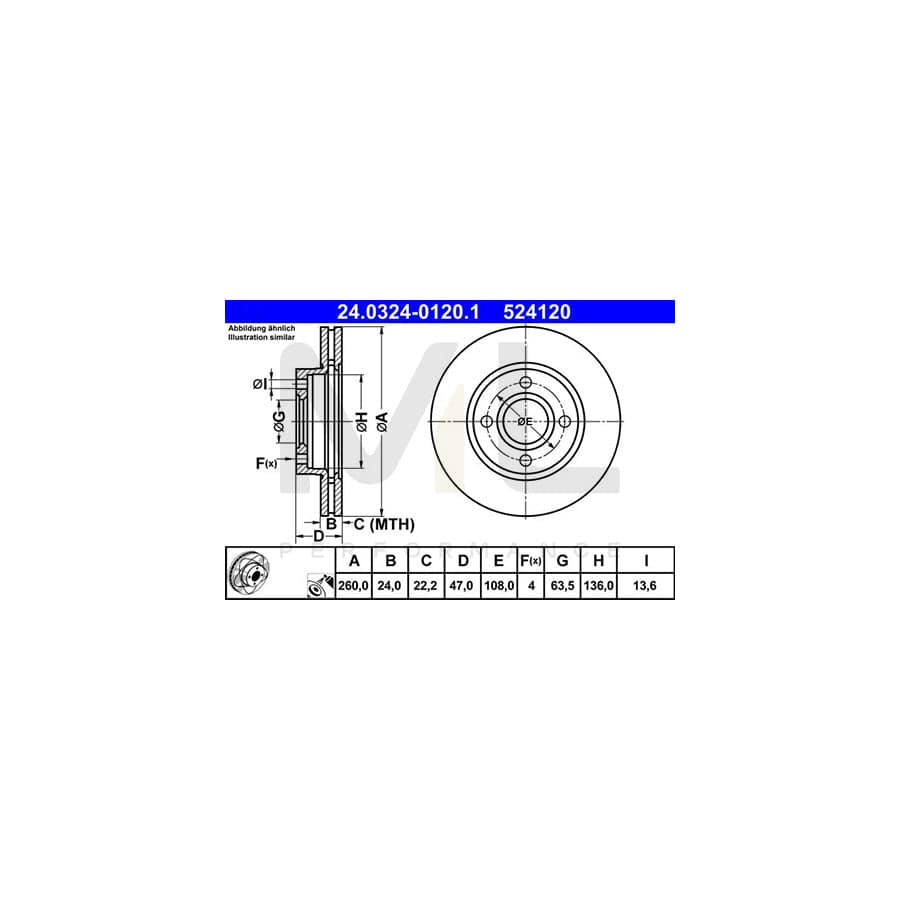 ATE PowerDisc 24.0324-0120.1 Brake Disc Vented, Coated | ML Performance Car Parts