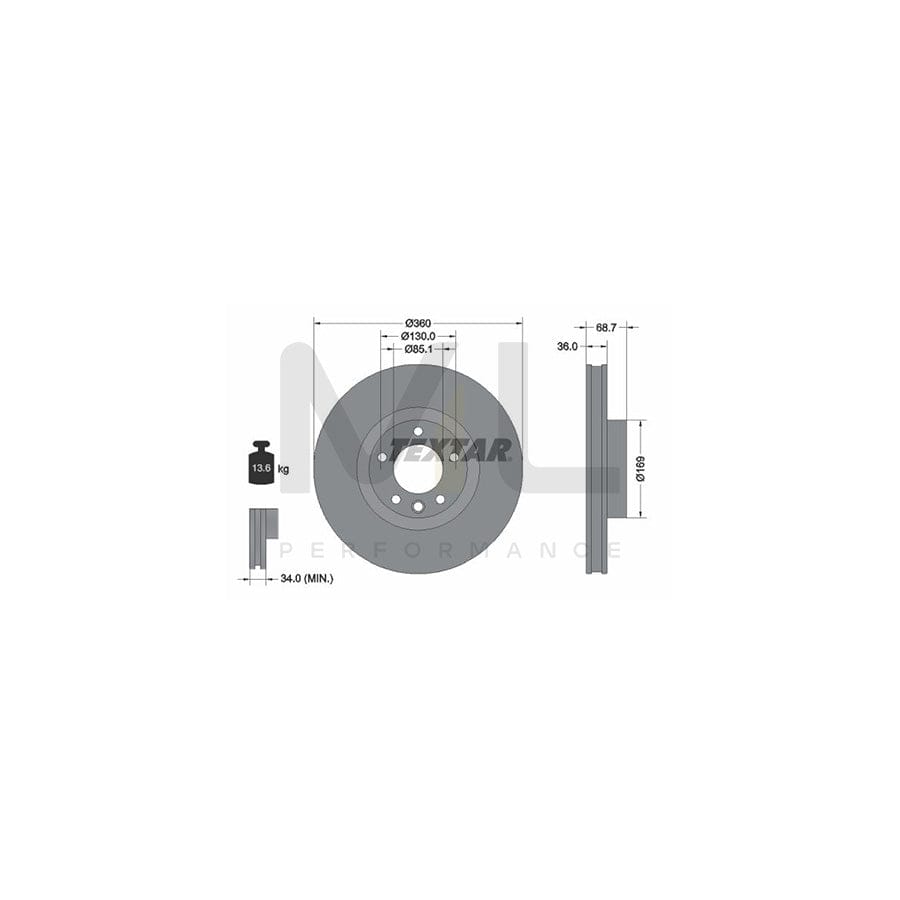 TEXTAR 92262705 Brake Disc Internally Vented, Coated, High-carbon, without wheel hub, without wheel studs | ML Performance Car Parts