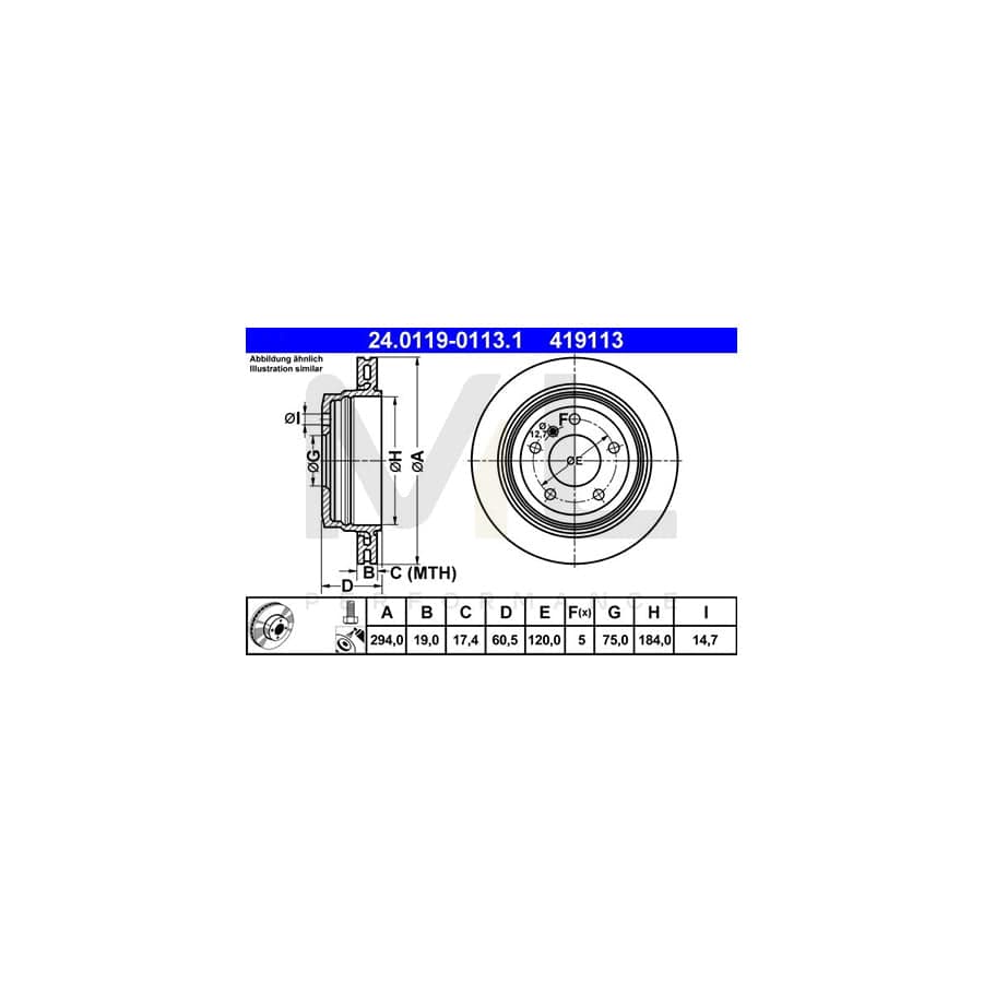 ATE 24.0119-0113.1 Brake Disc for BMW 3 Series Vented, Coated, High-carbon, with bolts/screws | ML Performance Car Parts