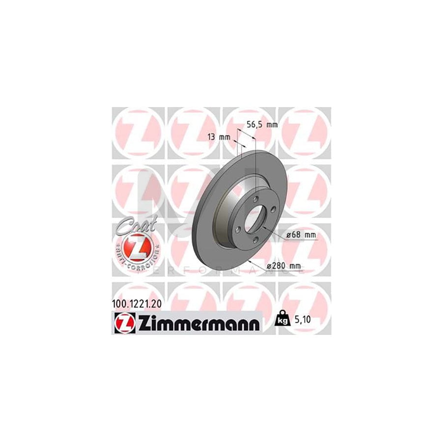 ZIMMERMANN COAT Z 100.1221.20 Brake Disc for AUDI 80 Solid, Coated | ML Performance Car Parts