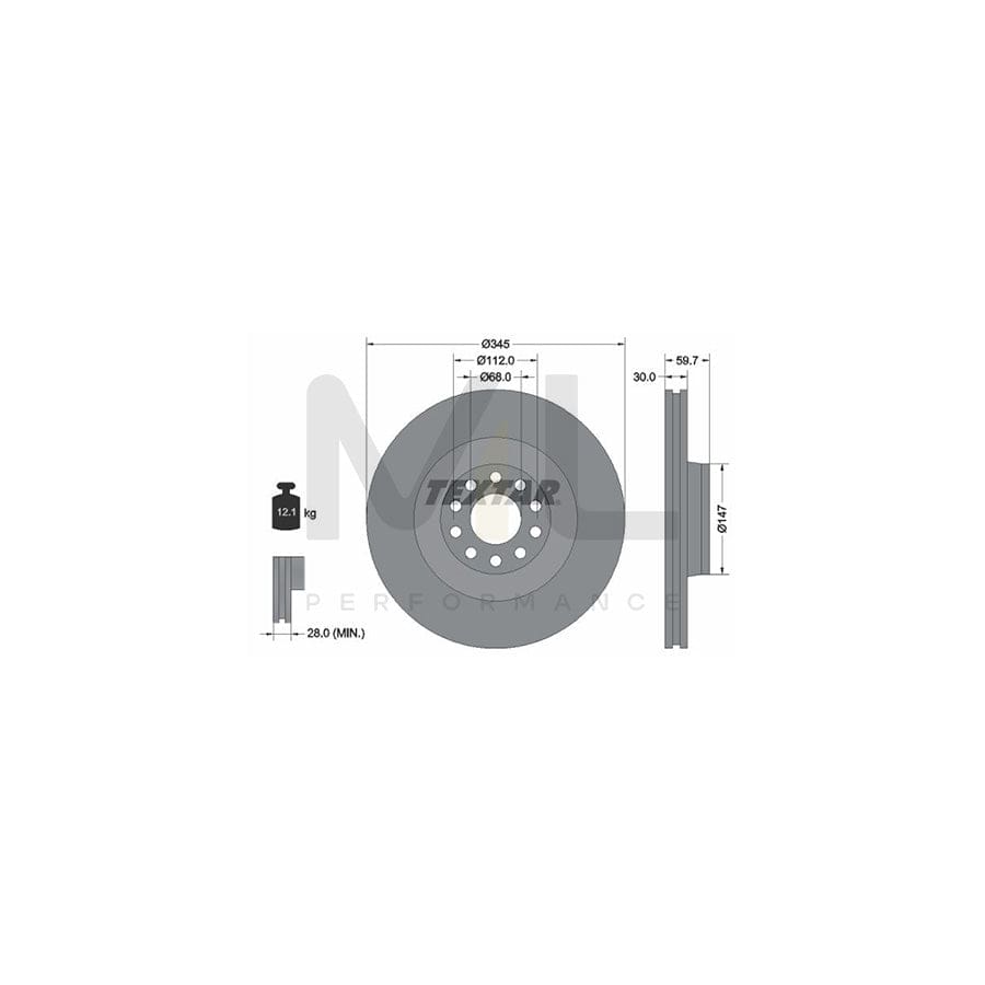 TEXTAR 92112500 Brake Disc Internally Vented, without wheel hub, without wheel studs | ML Performance Car Parts