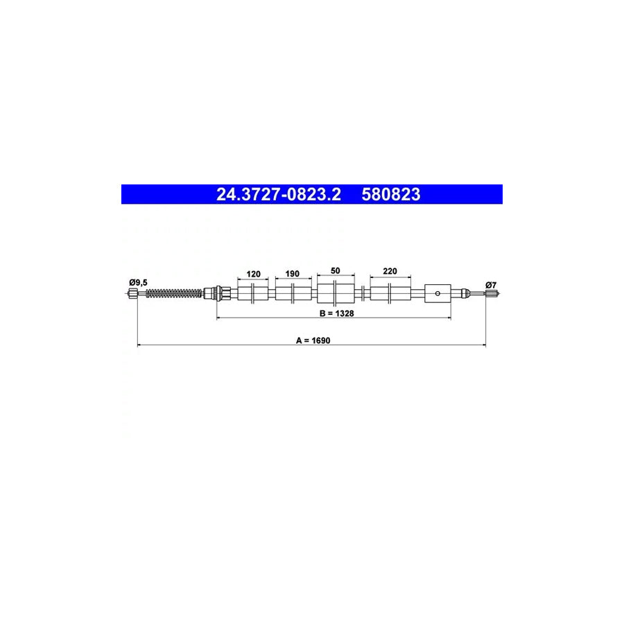 ATE 24.3727-0823.2 Hand Brake Cable For Peugeot 306