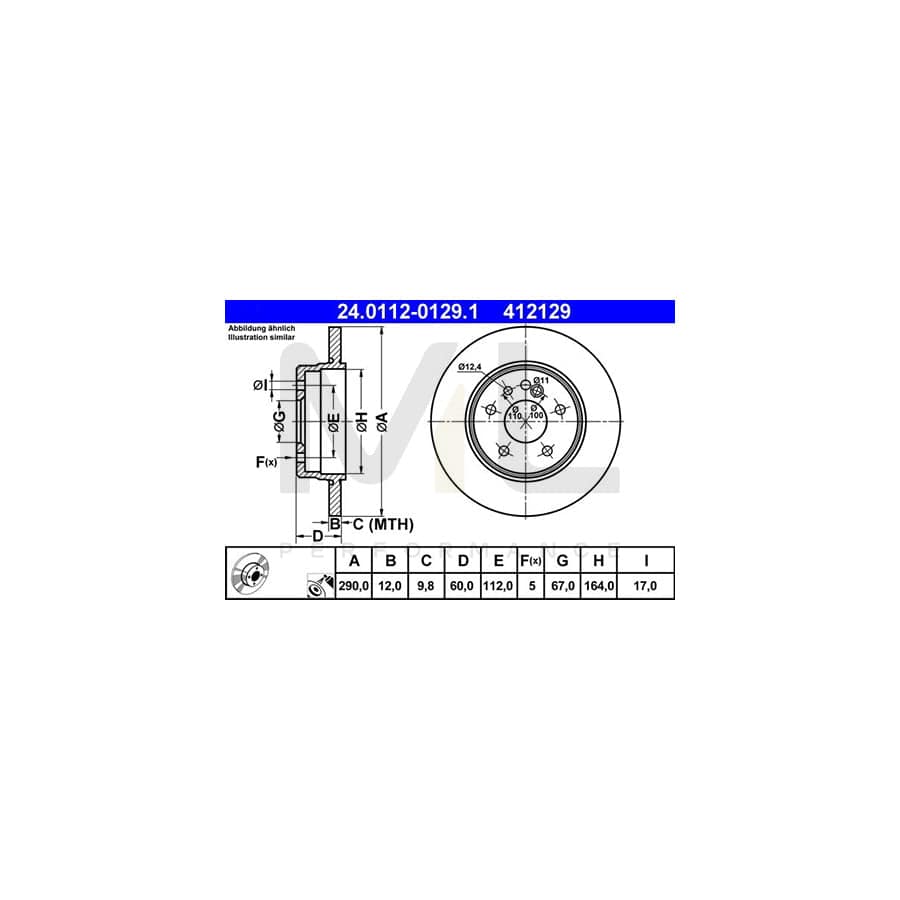 ATE 24.0112-0129.1 Brake Disc suitable for MERCEDES-BENZ S-Class Saloon (W140) Solid, Coated, High-carbon | ML Performance Car Parts