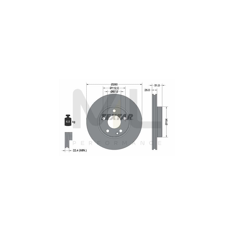 TEXTAR PRO+ 92257005 Brake Disc Internally Vented, Coated, High-carbon, without wheel hub, without wheel studs | ML Performance Car Parts