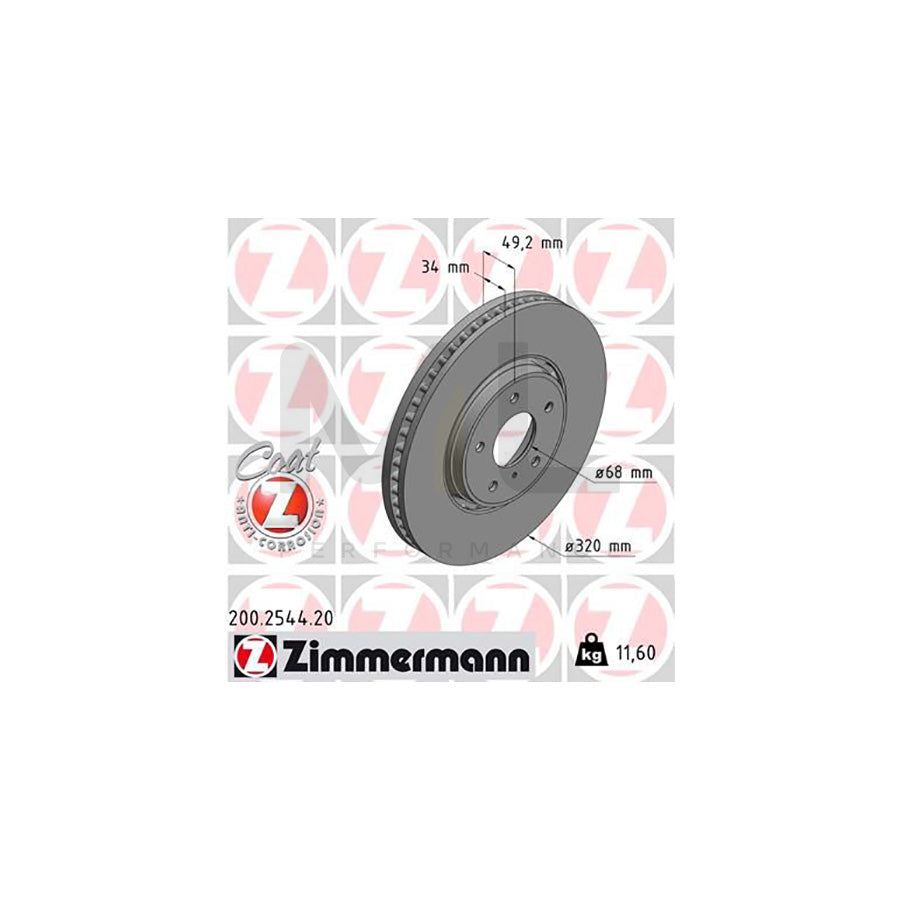 ZIMMERMANN 200.2544.20 Brake Disc Externally Vented, Coated | ML Performance Car Parts