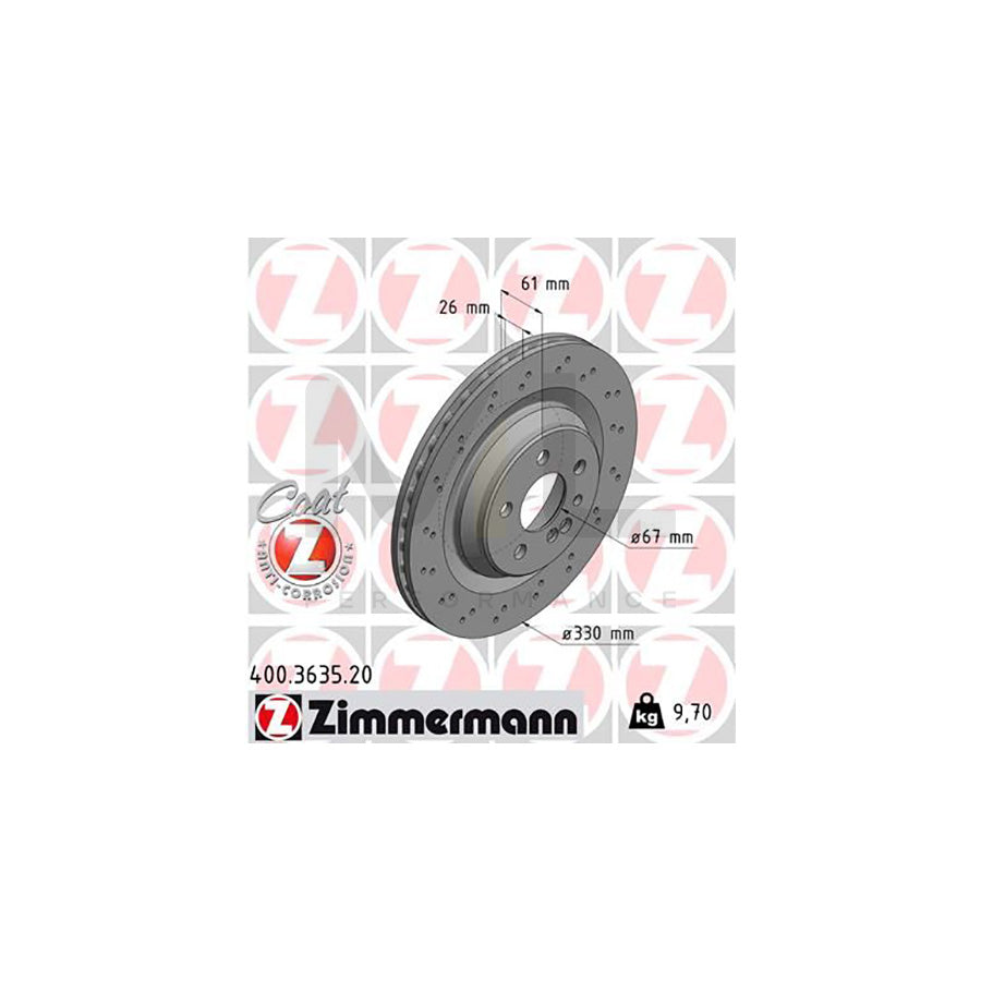 ZIMMERMANN COAT Z 400.3635.20 Brake Disc suitable for MERCEDES-BENZ S-Class Internally Vented, Perforated, Coated, High-carbon | ML Performance Car Parts