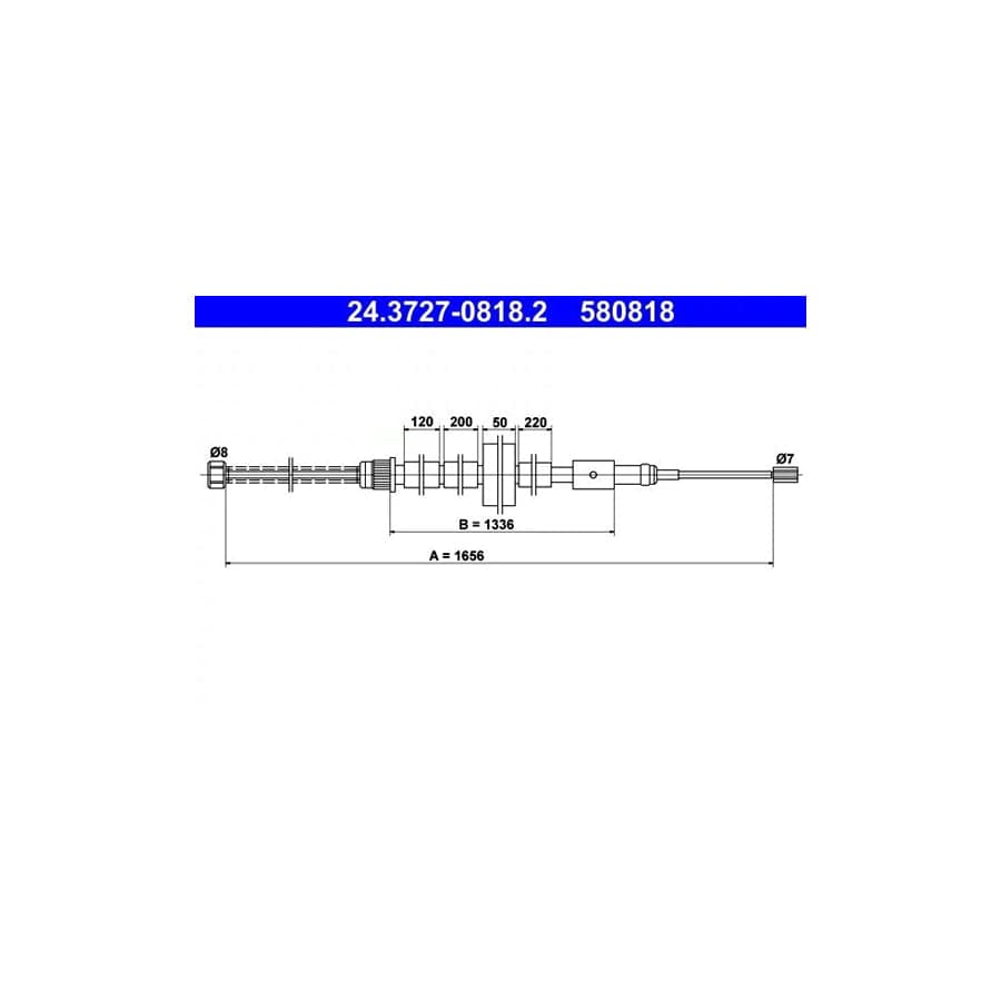 ATE 24.3727-0818.2 Hand Brake Cable For Peugeot 306