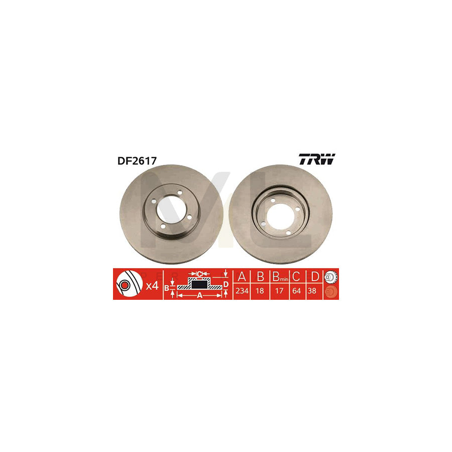 TRW DF2617 Brake Disc for TOYOTA Corolla V Coupe (E80) Vented | ML Performance Car Parts