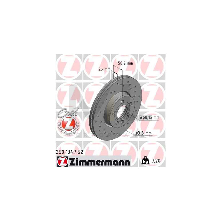 ZIMMERMANN SPORT COAT Z 250.1347.52 Brake Disc Internally Vented, Perforated, Coated, High-carbon | ML Performance Car Parts