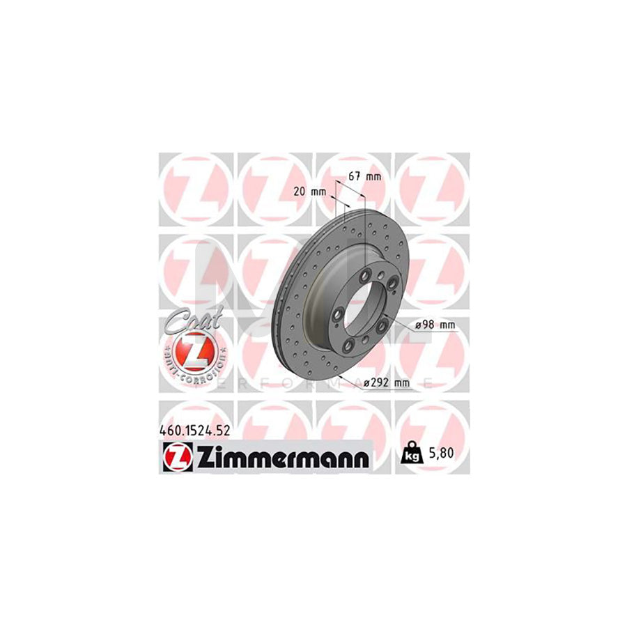 ZIMMERMANN SPORT COAT Z 460.1524.52 Brake Disc for PORSCHE Boxster (986) Internally Vented, Perforated, Coated | ML Performance Car Parts