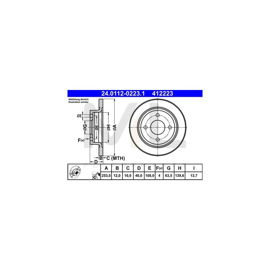 ATE 24.0112-0223.1 Brake Disc for FORD FIESTA Solid, Coated | ML Performance Car Parts