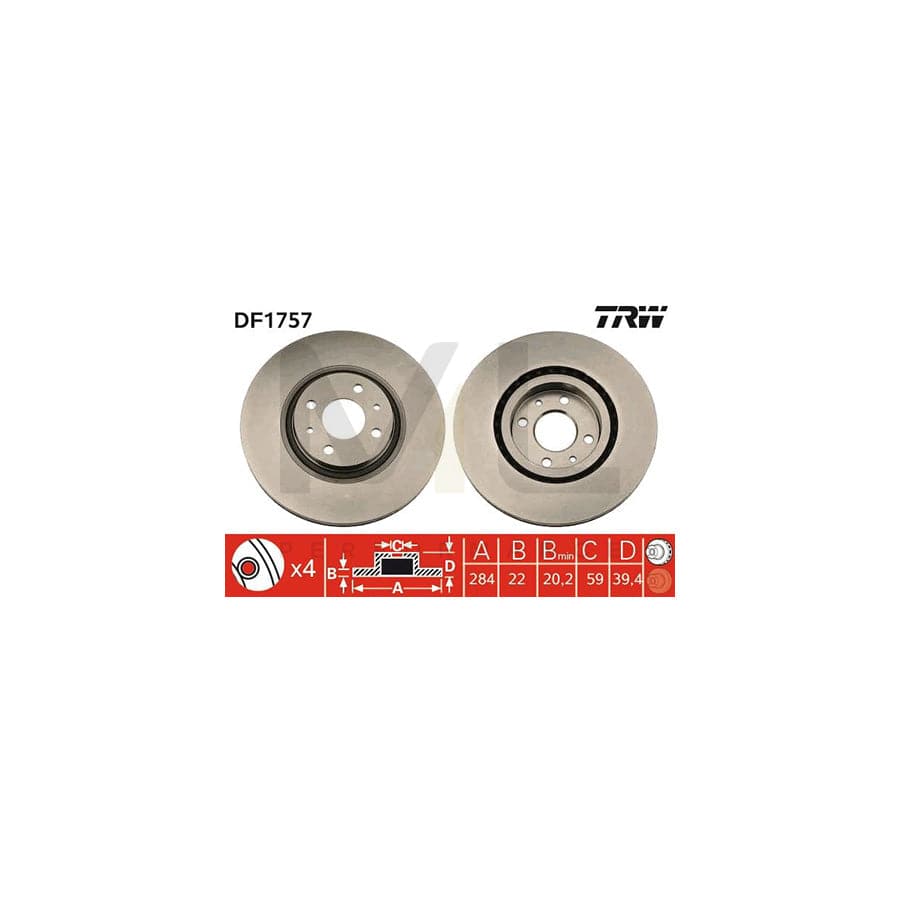 TRW DF1757 Brake Disc Vented, Painted, High-carbon | ML Performance Car Parts