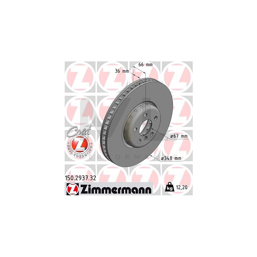 ZIMMERMANN FORMULA F COAT Z 150.2937.32 Brake Disc Internally Vented, Two-piece brake disc, Coated, High-carbon | ML Performance Car Parts