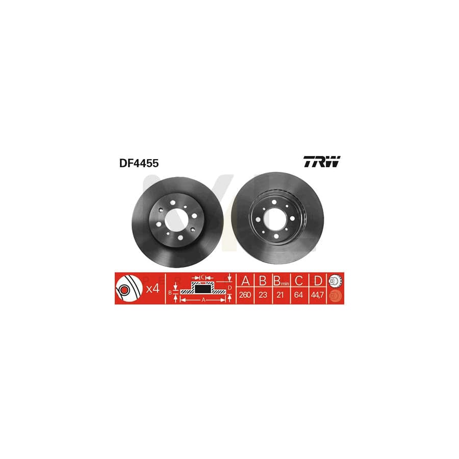 TRW DF4455 Brake Disc for HONDA Civic VII Hatchback (EU, EP, EV) Vented, Painted | ML Performance Car Parts