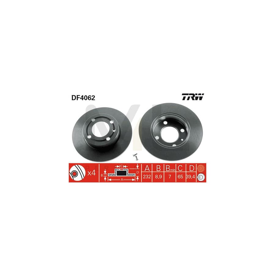 TRW DF4062 Brake Disc Solid, Painted, with bolts/screws | ML Performance Car Parts