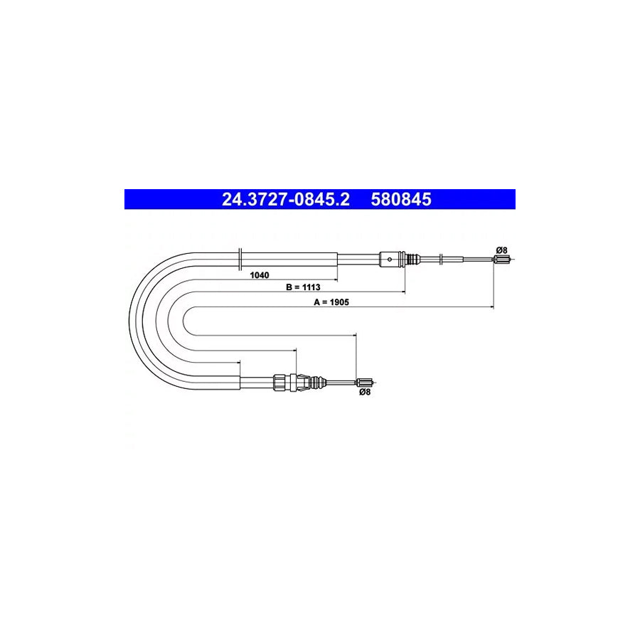 ATE 24.3727-0845.2 Hand Brake Cable For Peugeot 207