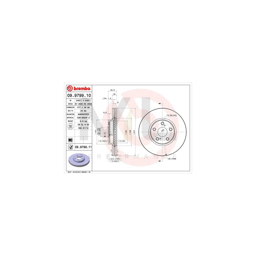 BREMBO 09.9799.10 Brake Disc for TOYOTA AVENSIS Internally Vented, High-carbon | ML Performance Car Parts