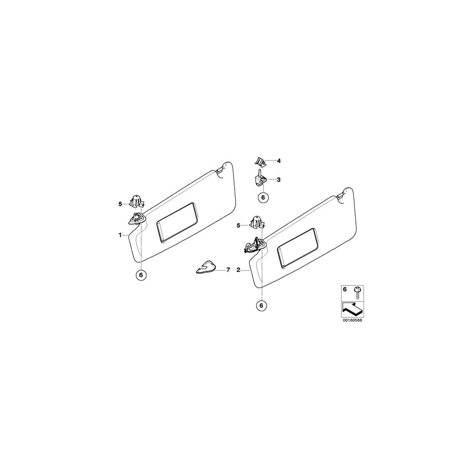 Genuine BMW 51163412916 E83 Sun Visor/Mirror Illuminated Right ANTHRAZIT (Inc. X3 2.5i & X3 3.0i) | ML Performance UK Car Parts