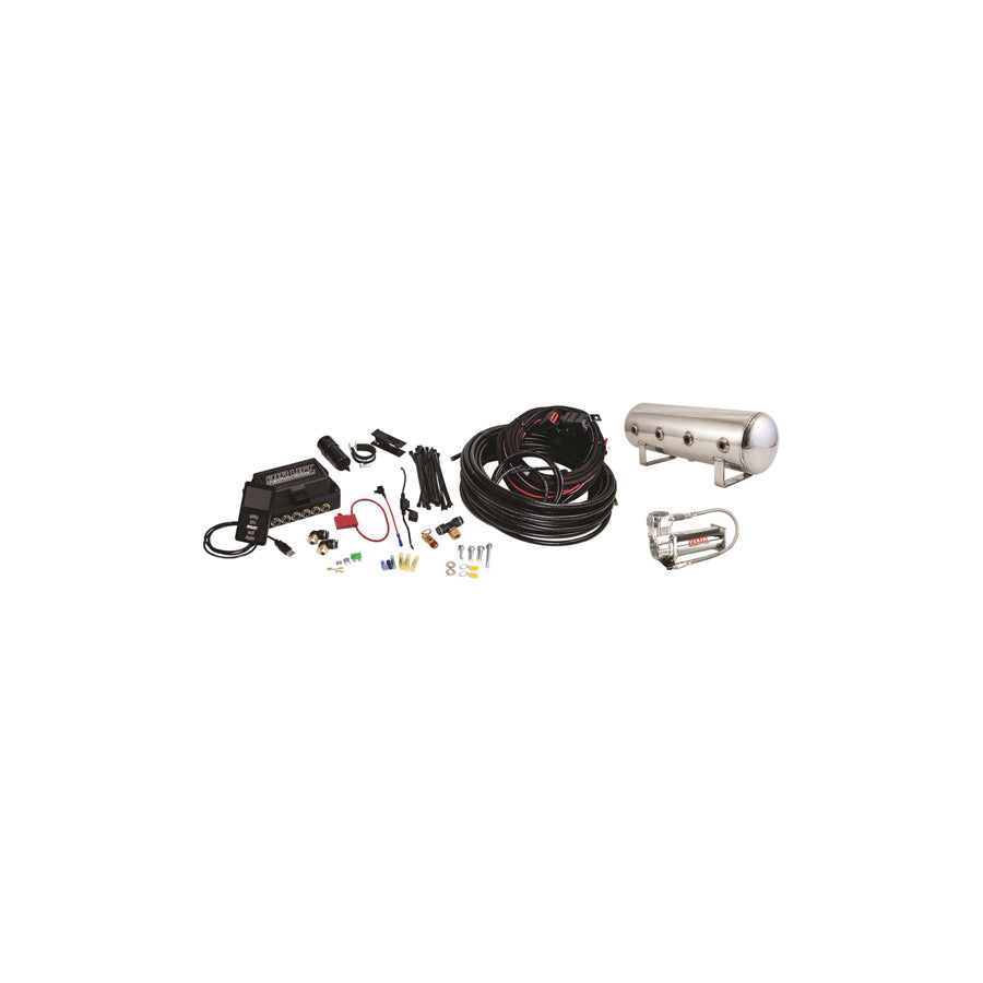 Air Lift Performance 12957 4 Gal Alum Air Tank - (4) 1/4" Face Ports, (2) 3/8" End Ports, & 1/4" Drain Port - 30" L X 6" D - Polished