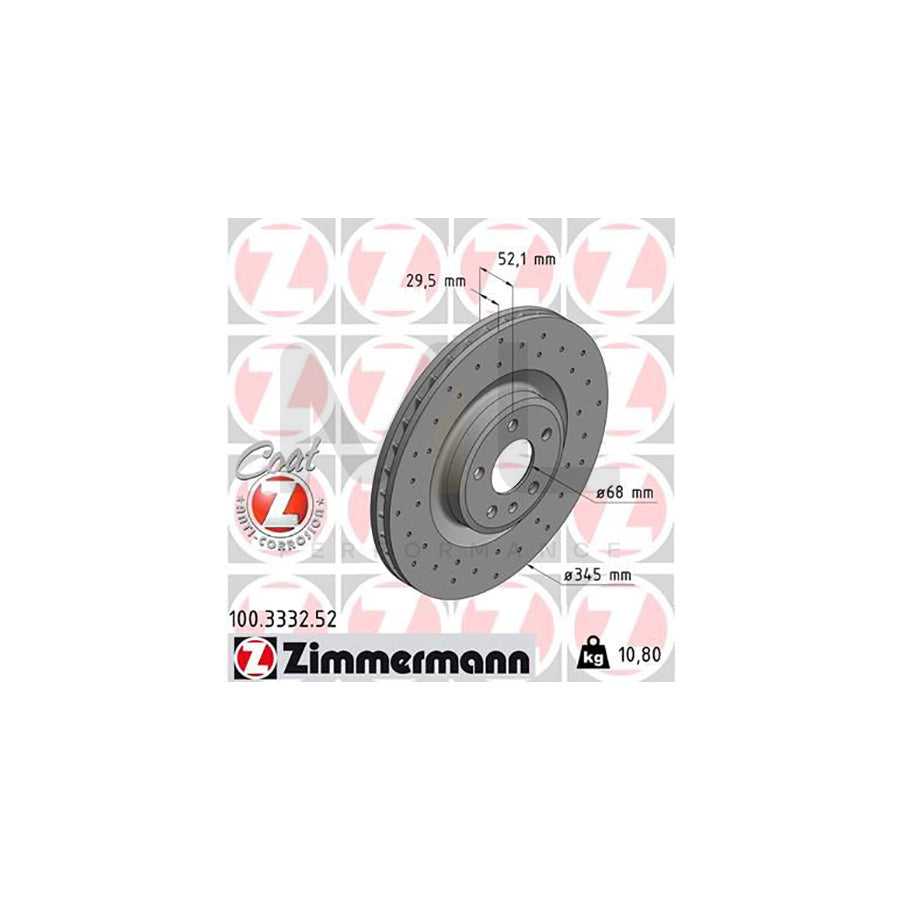 ZIMMERMANN SPORT COAT Z 100.3332.52 Brake Disc Internally Vented, Perforated, Coated, High-carbon | ML Performance Car Parts