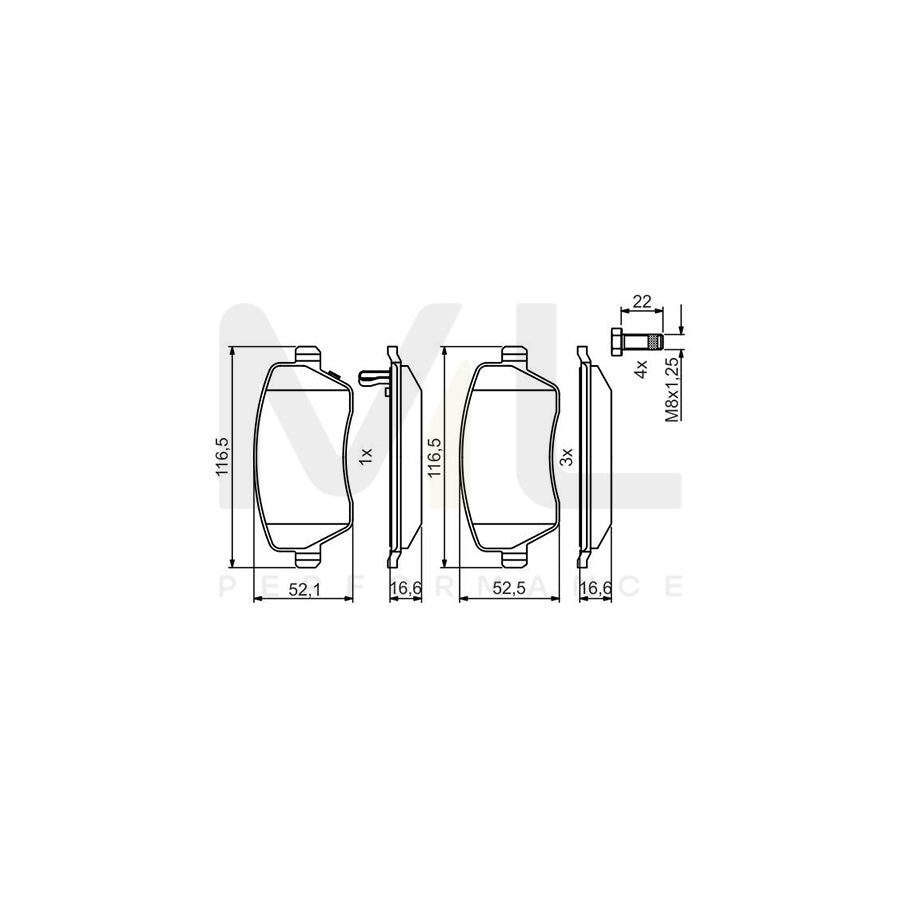 Bosch 0986495485 Brake Pad Set For Nissan Micra V Hatchback (K14) With Acoustic Wear Warning BP2117 | ML Performance Car Parts