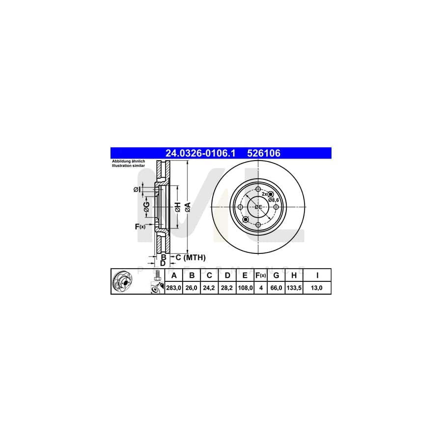 ATE PowerDisc 24.0326-0106.1 Brake Disc Vented, Coated, with bolts/screws | ML Performance Car Parts