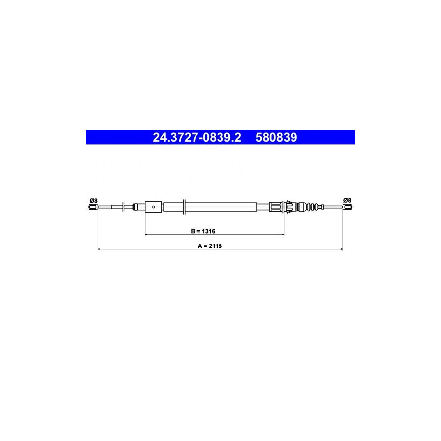 ATE 24.3727-0839.2 Hand Brake Cable